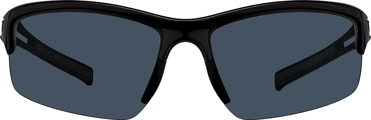 Front view of Half Rim Wrap-Around Sunglasses T02282112 in Black with Gray Lens