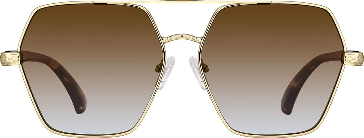 Front view of Aviator Polarized Sunglasses T06021415 in Gold