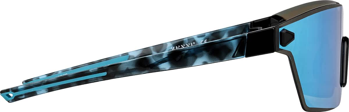 Side view of Rectangle Sunglasses  T08061216 in Grey with Blue Mirror