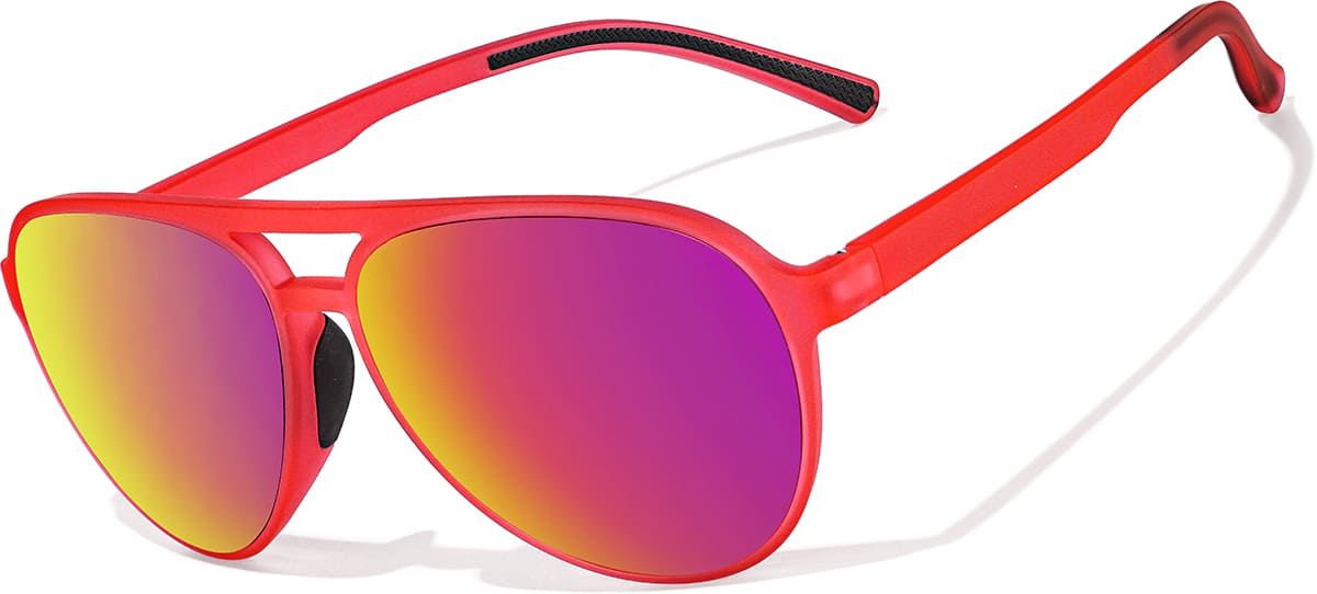 Angle view of Aviator Sports Sunglasses T99011818 in Neon Red with Flame Mirror