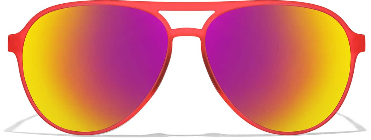 Front view of Aviator Sports Sunglasses T99011818 in Neon Red with Flame Mirror