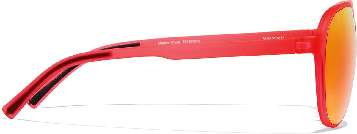 Side view of Aviator Sports Sunglasses T99011818 in Neon Red with Flame Mirror