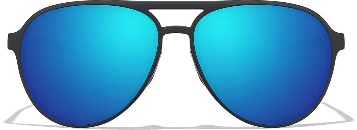 Front view of Aviator Sports Sunglasses T99022116 in Matte Black with Blue Mirror