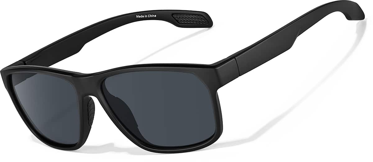 Angle view of Rectangle Sports Sunglasses T99042121 in Black with Gray Lenses