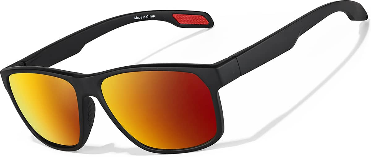 Angle view of Rectangle Sports Sunglasses T99052142 in Black with Flame Mirror