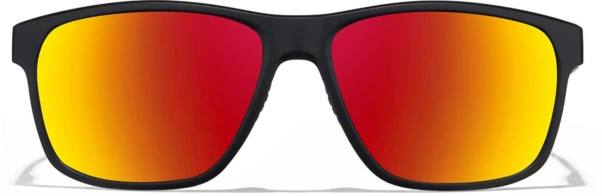 Front view of Rectangle Sports Sunglasses T99052142 in Black with Flame Mirror