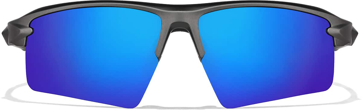 Front view of Wrap-Around Sports Sunglasses T99061216 in Gray with Indigo Mirror