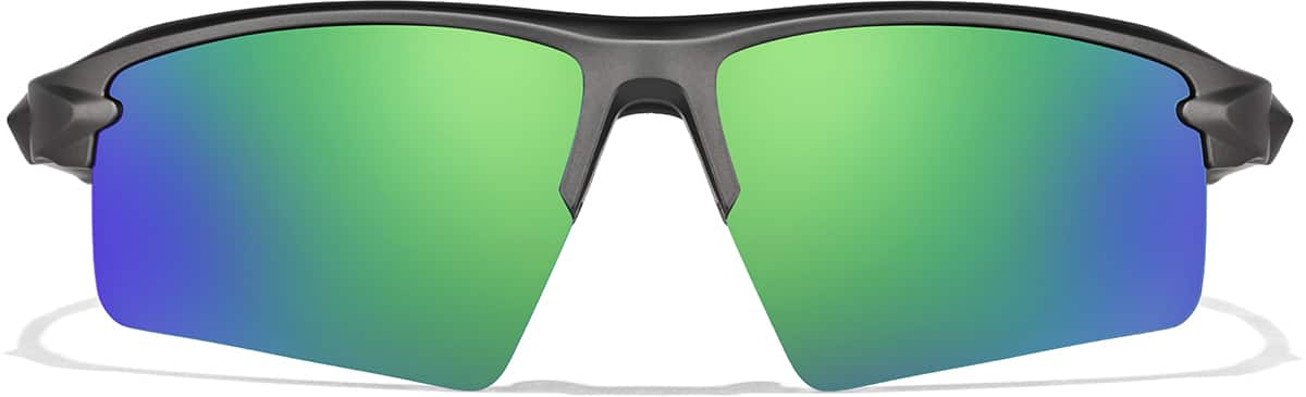 Front view of Wrap-Around Sports Sunglasses T99071224 in Gray with Green Mirror