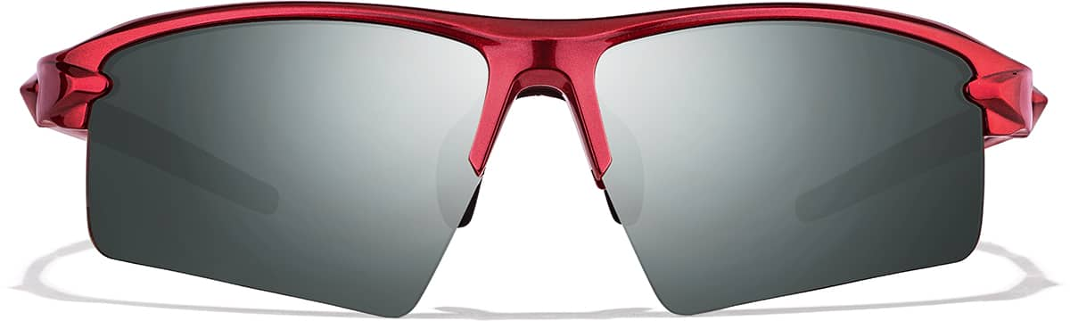 Front view of Wrap-Around Sports Sunglasses T99091818 in Red with Silver Mirror