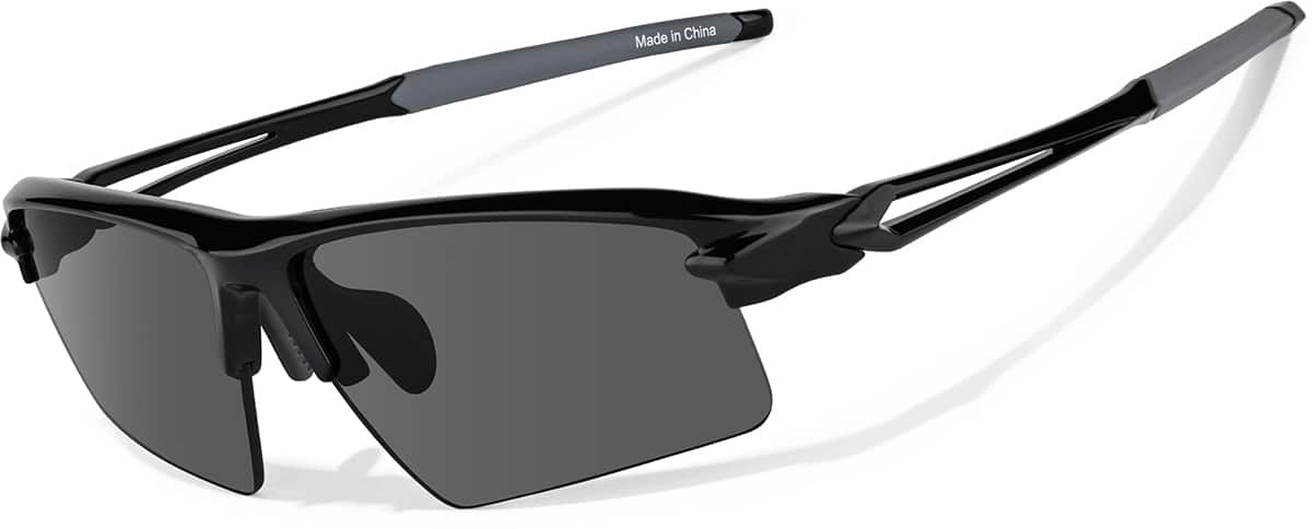 Angle view of Wrap-Around Sports Sunglasses T99112112 in Black with Gray Lenses