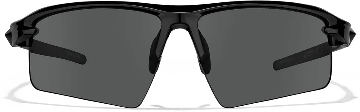 Front view of Wrap-Around Sports Sunglasses T99112112 in Black with Gray Lenses