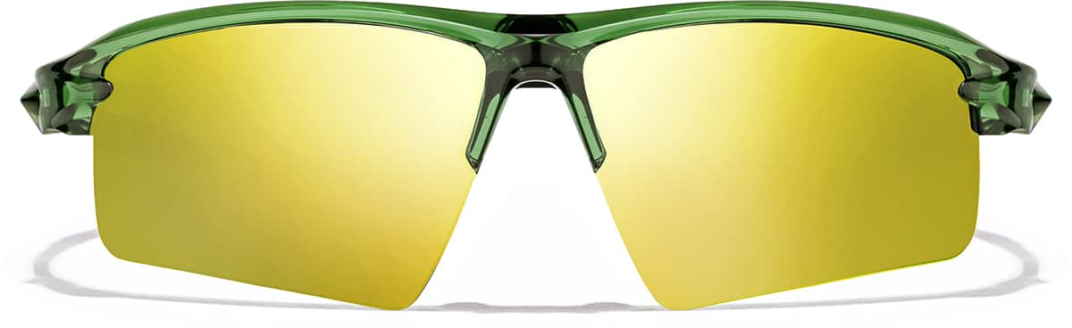 Front view of Wrap-Around Sports Sunglasses T99142414 in Green with Gold Mirror