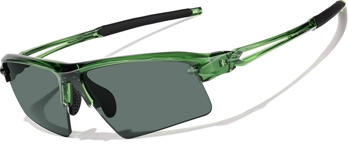 Angle view of Wrap-Around Sports Sunglasses T99152424 in Green with Gray Lenses