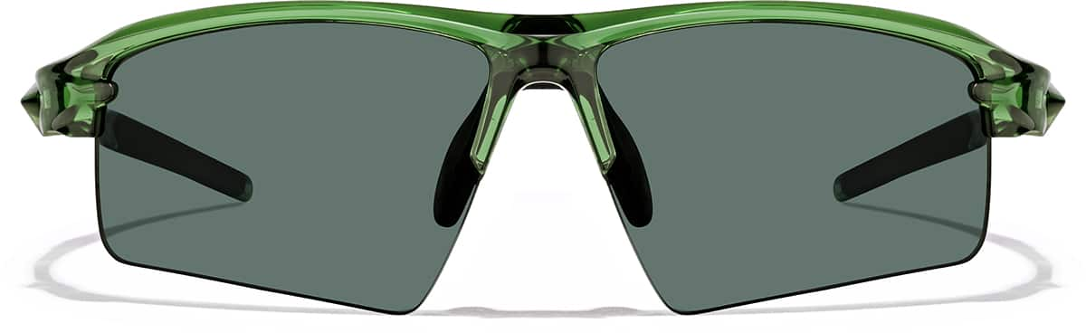 Front view of Wrap-Around Sports Sunglasses T99152424 in Green with Gray Lenses