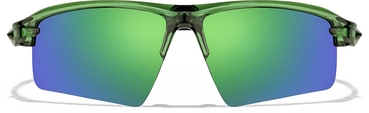 Front view of Wrap-Around Sports Sunglasses T99162434 in Green with Green Mirror