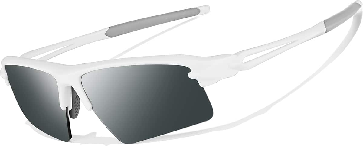 Angle view of Wrap-Around Sports Sunglasses T99173011 in White with Silver Mirror