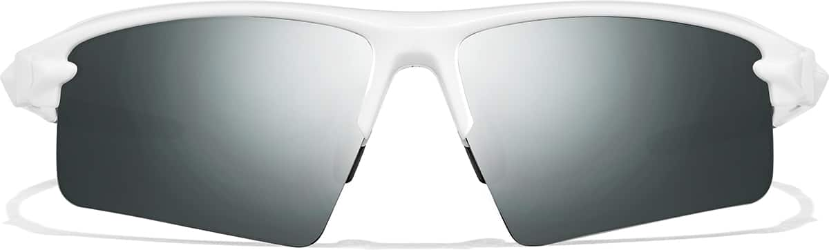 Front view of Wrap-Around Sports Sunglasses T99173011 in White with Silver Mirror