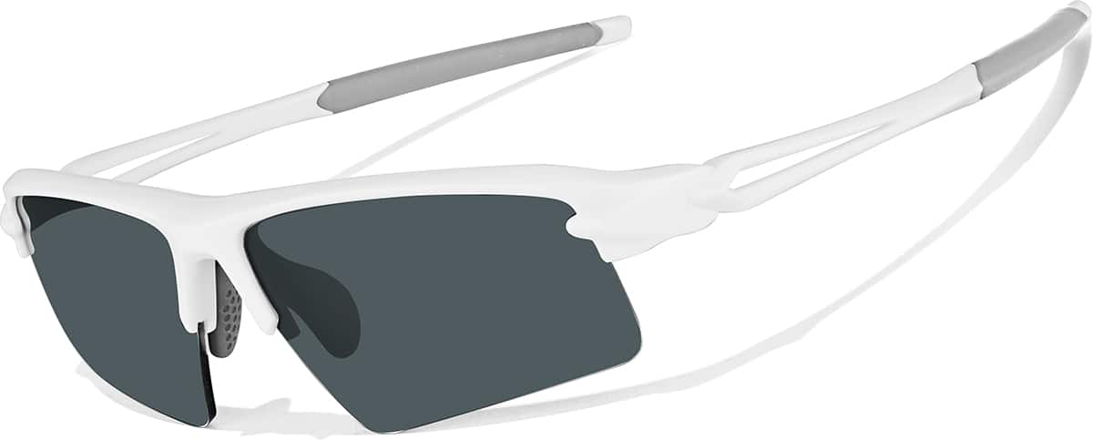 Angle view of Wrap-Around Sports Sunglasses T99183012 in White with Gray Lenses