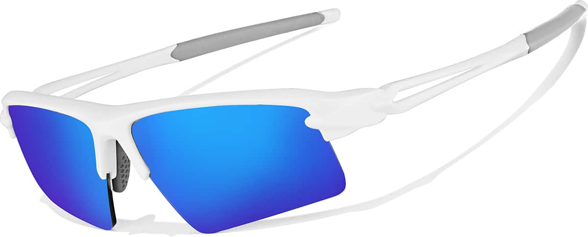 Angle view of Wrap-Around Sports Sunglasses T99203016 in White with Indigo Mirror