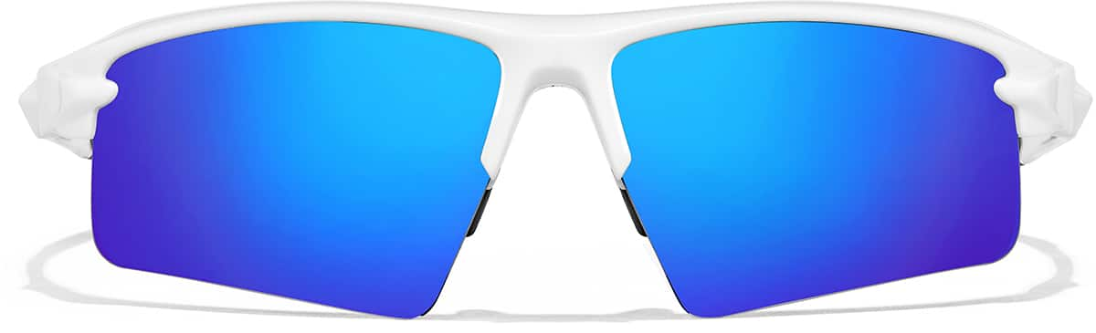 Front view of Wrap-Around Sports Sunglasses T99203016 in White with Indigo Mirror