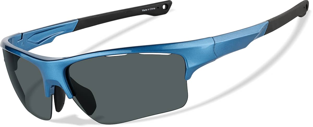 Angle view of Wrap-Around Sports Sunglasses T99231612 in Blue with Gray Lenses