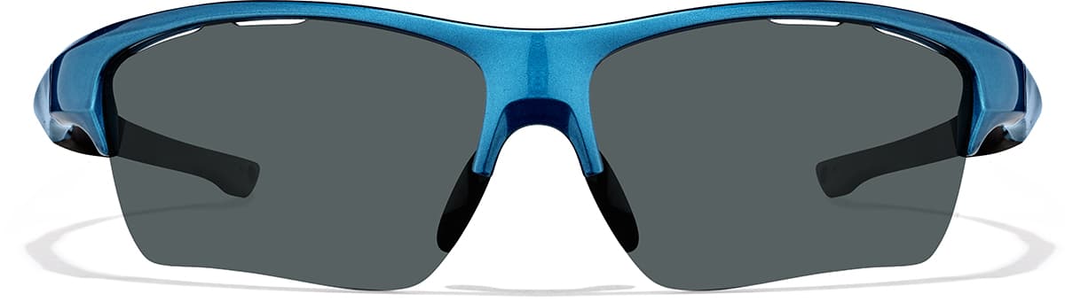 Front view of Wrap-Around Sports Sunglasses T99231612 in Blue with Gray Lenses