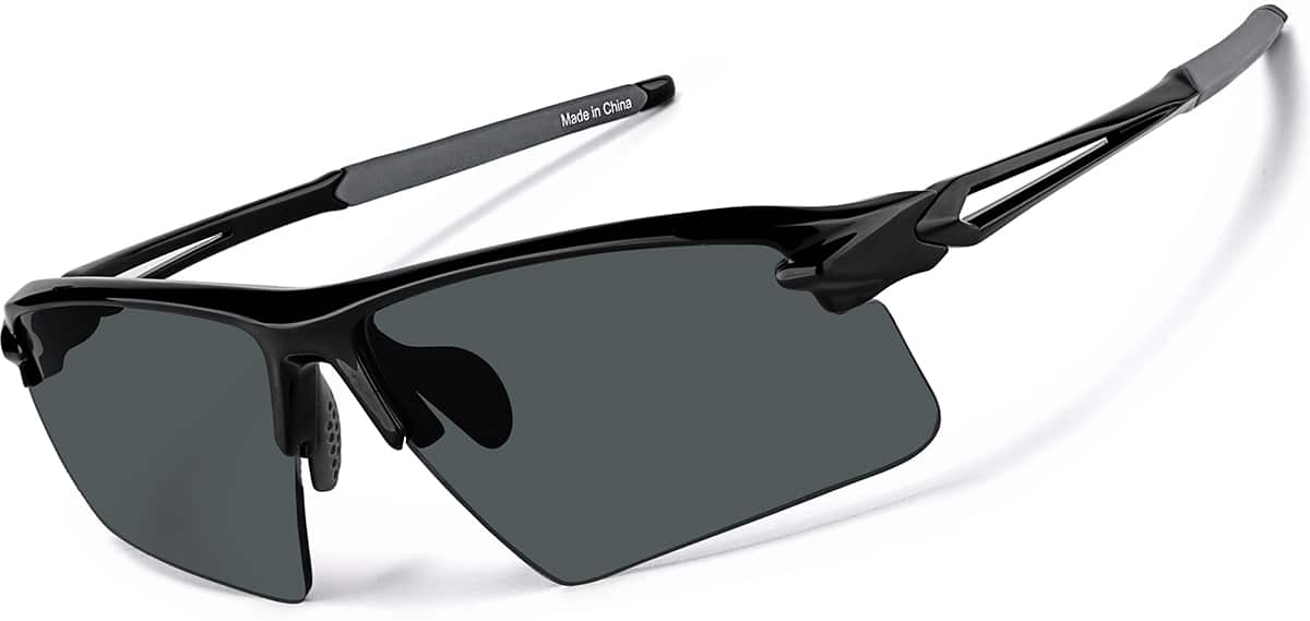 Angle view of Wrap-Around Sports Sunglasses T99242112 in Black with Gray Lenses