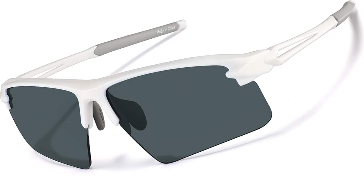 Angle view of Wrap-Around Sports Sunglasses T99273012 in White with Gray Lenses