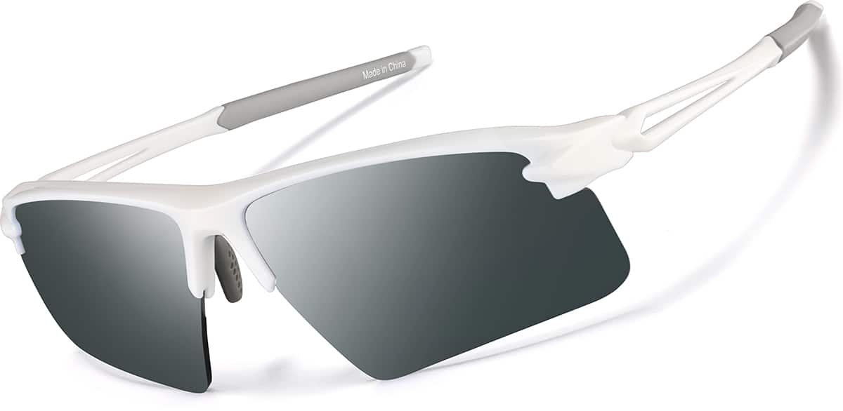 Angle view of Wrap-Around Sports Sunglasses T99283011 in White with Silver Mirror