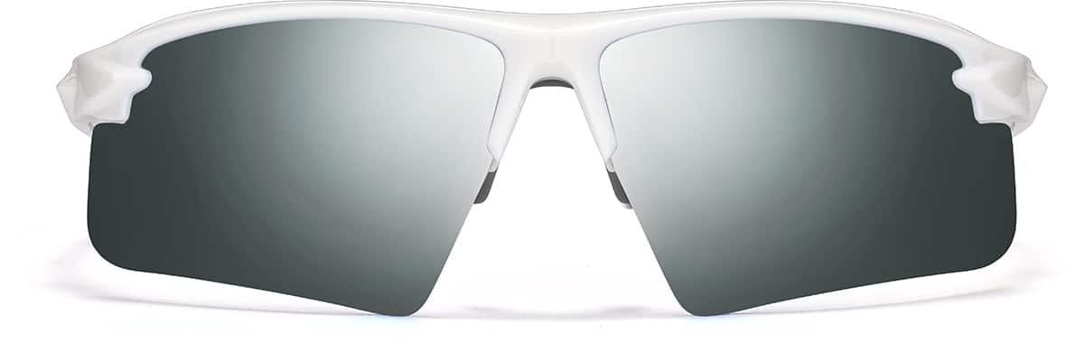 Front view of Wrap-Around Sports Sunglasses T99283011 in White with Silver Mirror