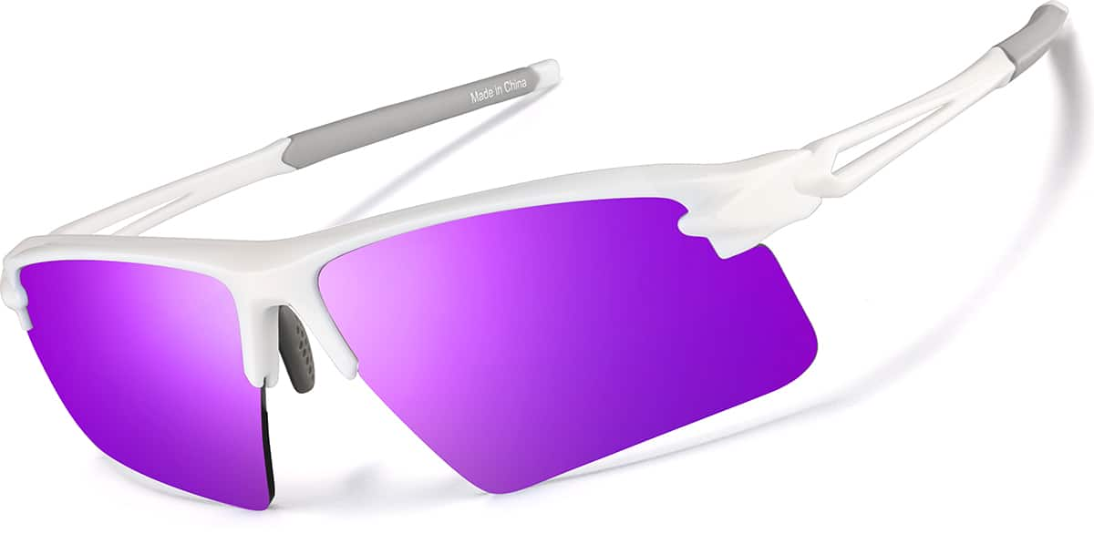 Angle view of Wrap-Around Sports Sunglasses(Larger Lenses) T99293017 in White with Purple Mirror