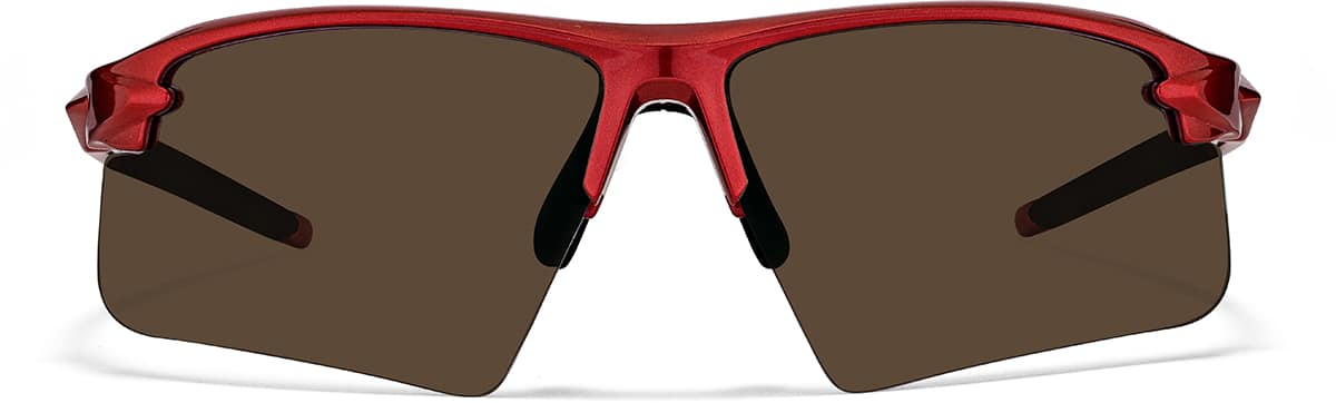 Front view of Wrap-Around Sports Sunglasses T99301815 in Red with Brown Lenses