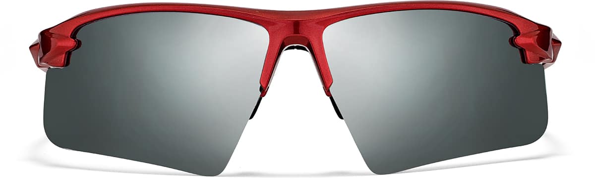 Front view of Wrap-Around Sports Sunglasses T99311818 in Red with Silver Mirror