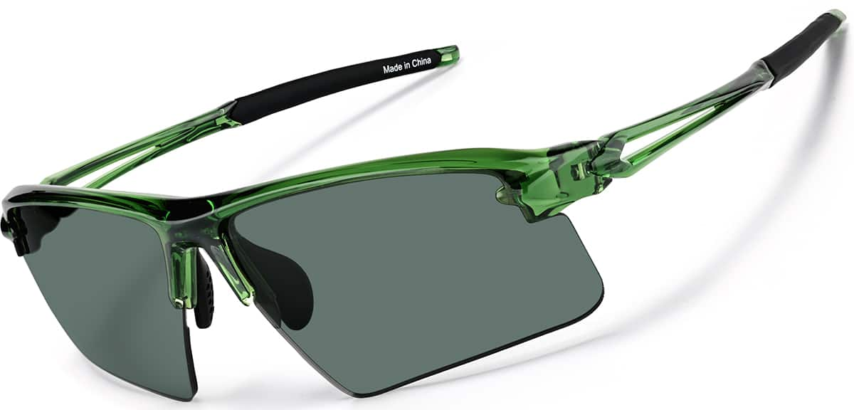 Angle view of Wrap-Around Sports Sunglasses T99332424 in Green with Green Lenses