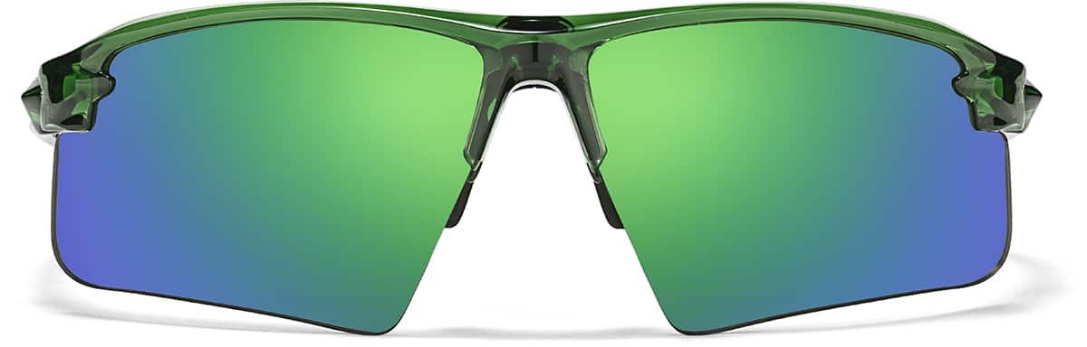 Front view of Wrap-Around Sports Sunglasses T99342434 in Green with Green Mirror