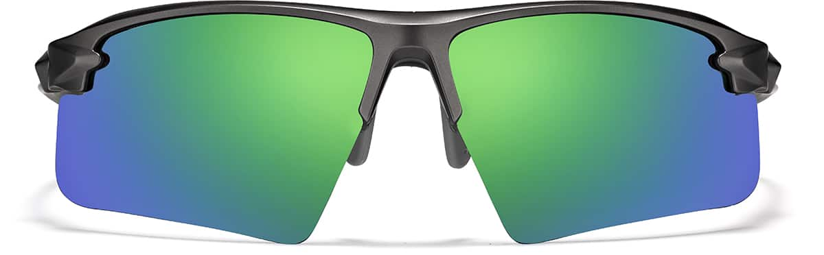 Front view of Wrap-Around Sports Sunglasses T99381224 in Gray with Green Mirror