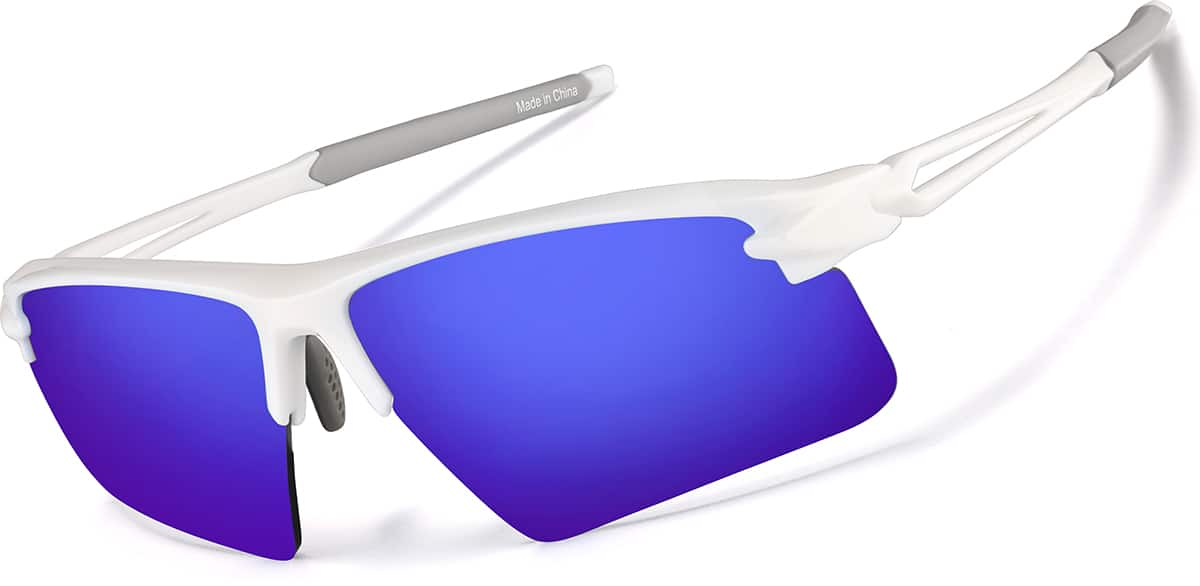 Angle view of Wrap-Around Sports Sunglasses(Larger Lenses) T99393016 in White with Indigo Mirror