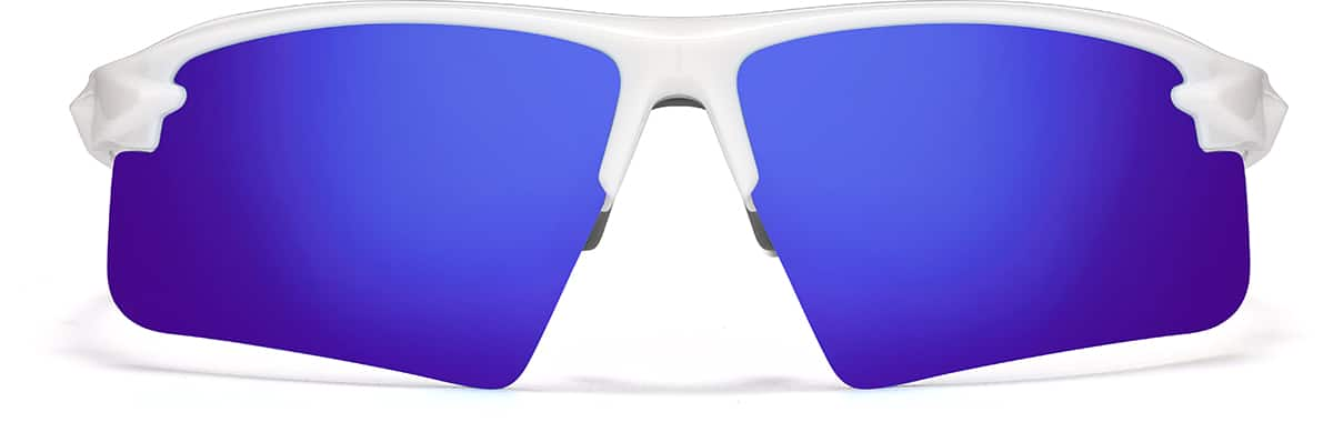 Front view of Wrap-Around Sports Sunglasses(Larger Lenses) T99393016 in White with Indigo Mirror