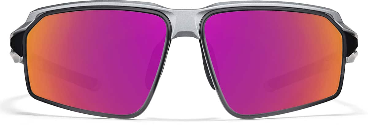 Front view of Active Wrap-Around Sunglasses T99451119 in Silver with Rose Gold Mirror