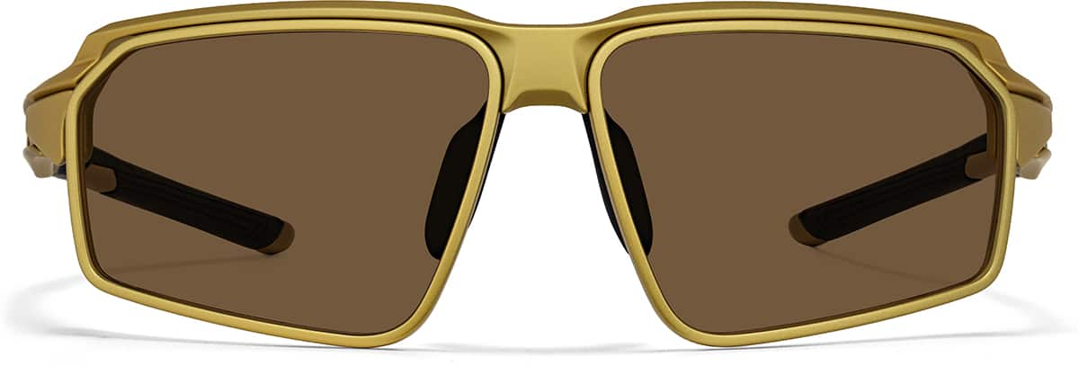 Front view of Active Wrap-Around Sunglasses T99471415 in Gold with Brown Lens