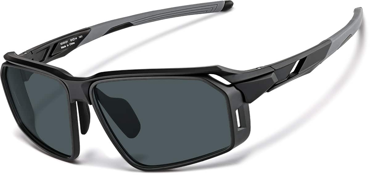 Angle view of Active Wrap-Around Sunglasses T99652112 in Black with Gray Lens