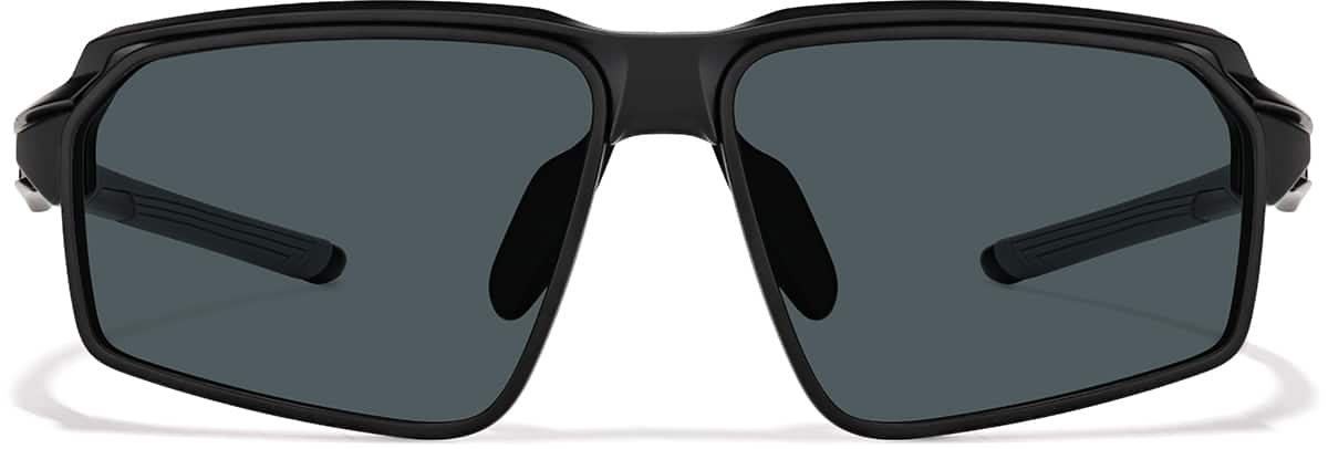 Front view of Active Wrap-Around Sunglasses T99652112 in Black with Gray Lens