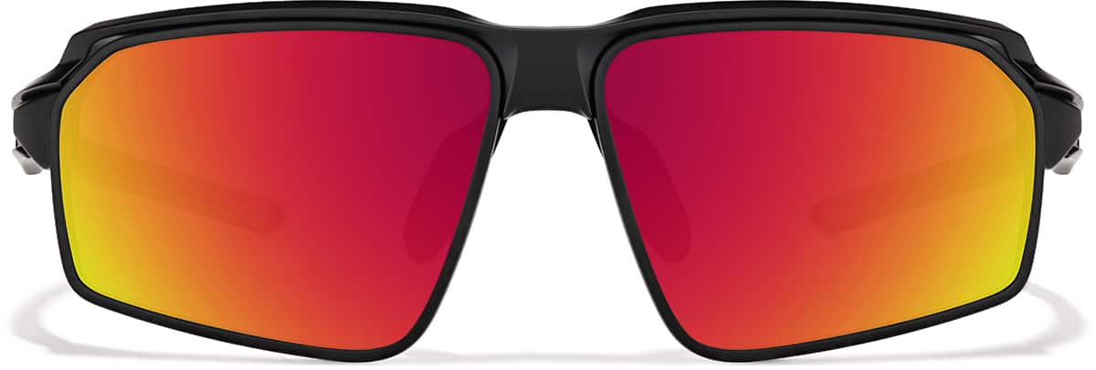 Front view of Active Wrap-Around Sunglasses T99682118 in Black with Red Mirror