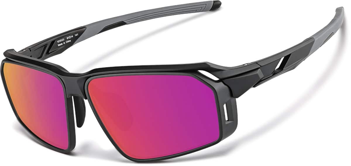 Angle view of Active Wrap-Around Sunglasses T99692119 in Black with Rose Gold Mirror