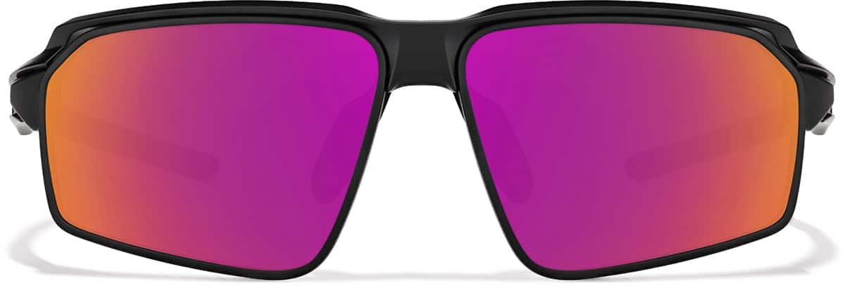 Front view of Active Wrap-Around Sunglasses T99692119 in Black with Rose Gold Mirror