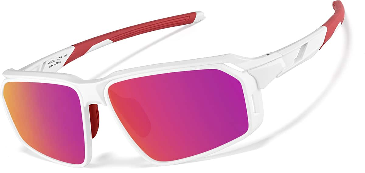 Angle view of Active Wrap-Around Sunglasses T99873019 in White with Rose Gold Mirror