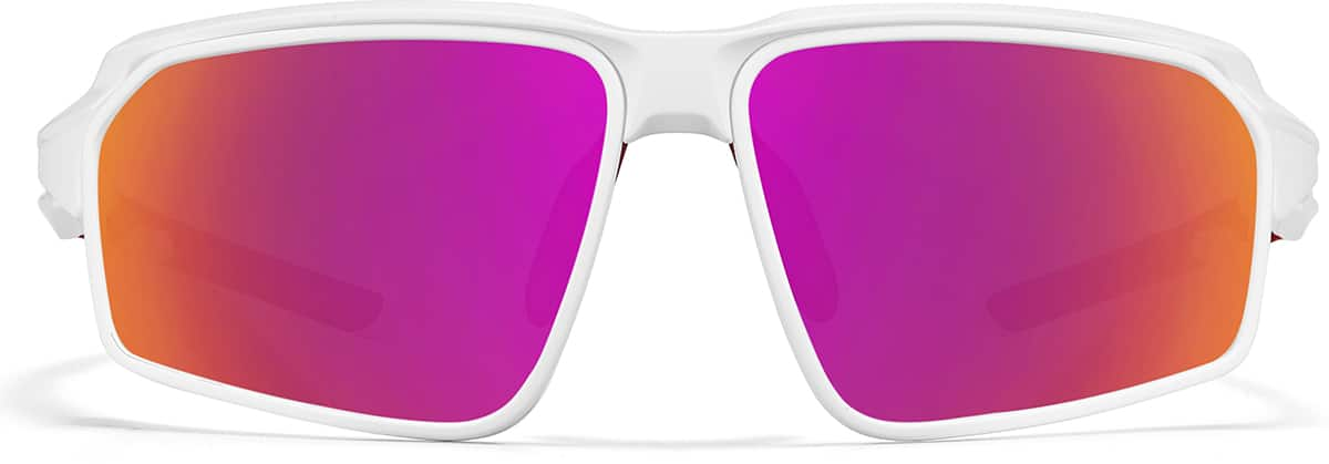 Front view of Active Wrap-Around Sunglasses T99873019 in White with Rose Gold Mirror